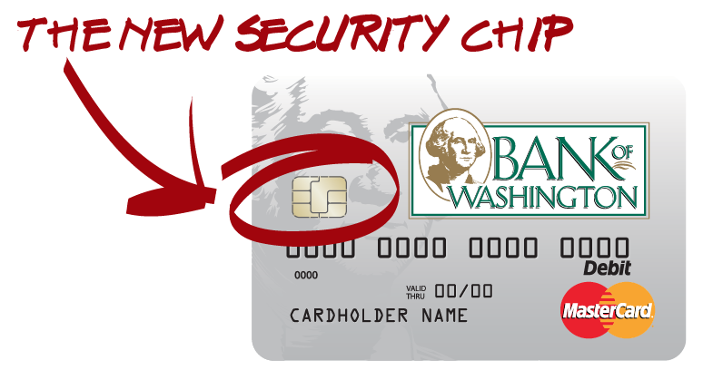 bank of washington debit card with microchip circled